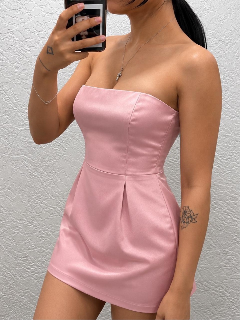 Meshki Blush Pink Strapless Satin Mini Dress